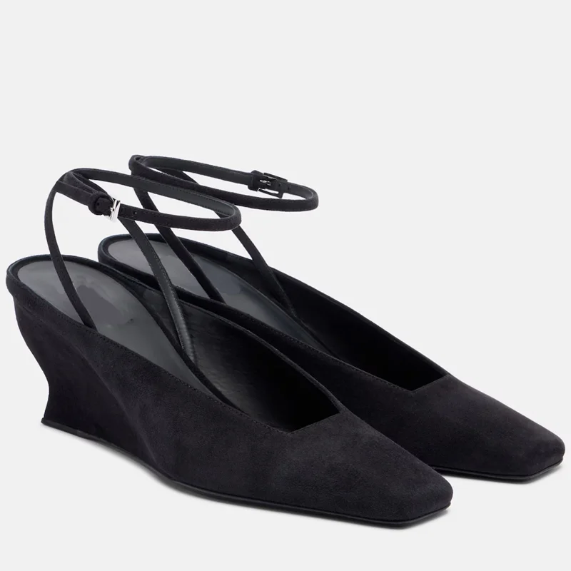 

Wedges Strange Style Suede Pumps Sexy Sqyare Toe Ankle Buckle Straps Accept Customized New Arrivals Fashion Women Modern Shoes