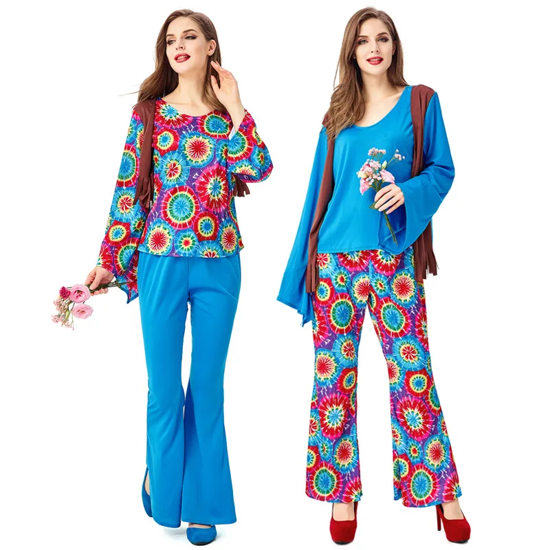 

Retro 60s 70s Hippie Costume Cosplay Hip-hop Singer Retro Horn Trousers Couple Suit