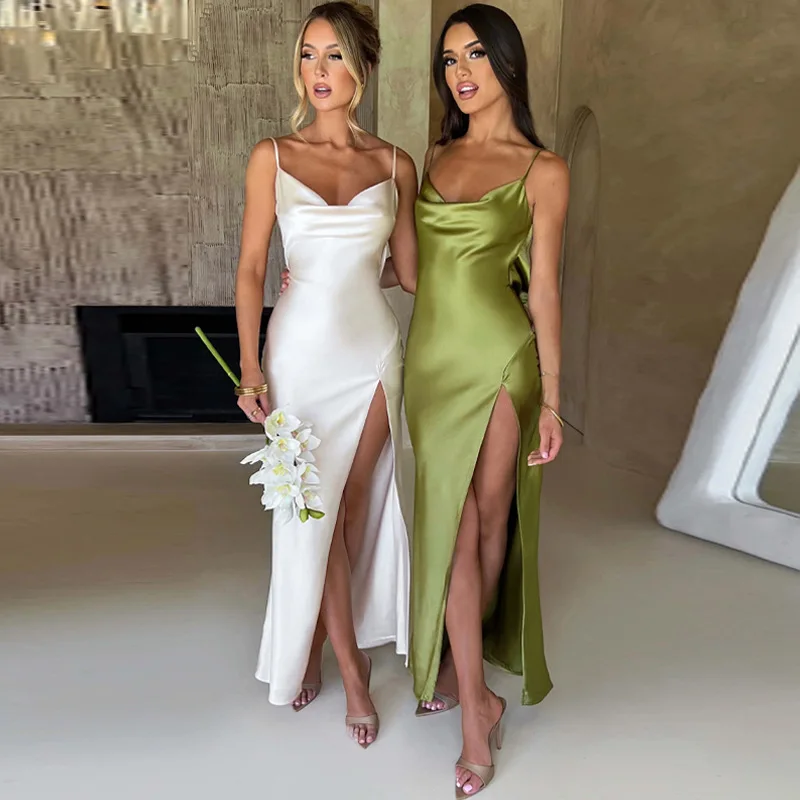 

Summer strap sleeveless backless high slit sexy Y2K long dress sexy nightclub backless long dress women's long robe dress