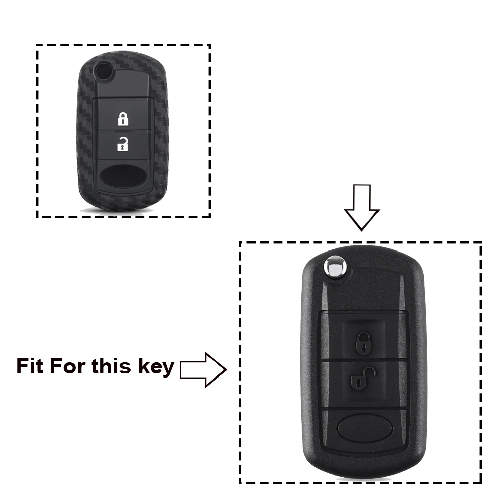 KEYYOU Carbon Fiber Remote Flip Silicone Key Case Fob For Land Rover Range Rover Sport LR3 Discovery 3 Buttons Cover