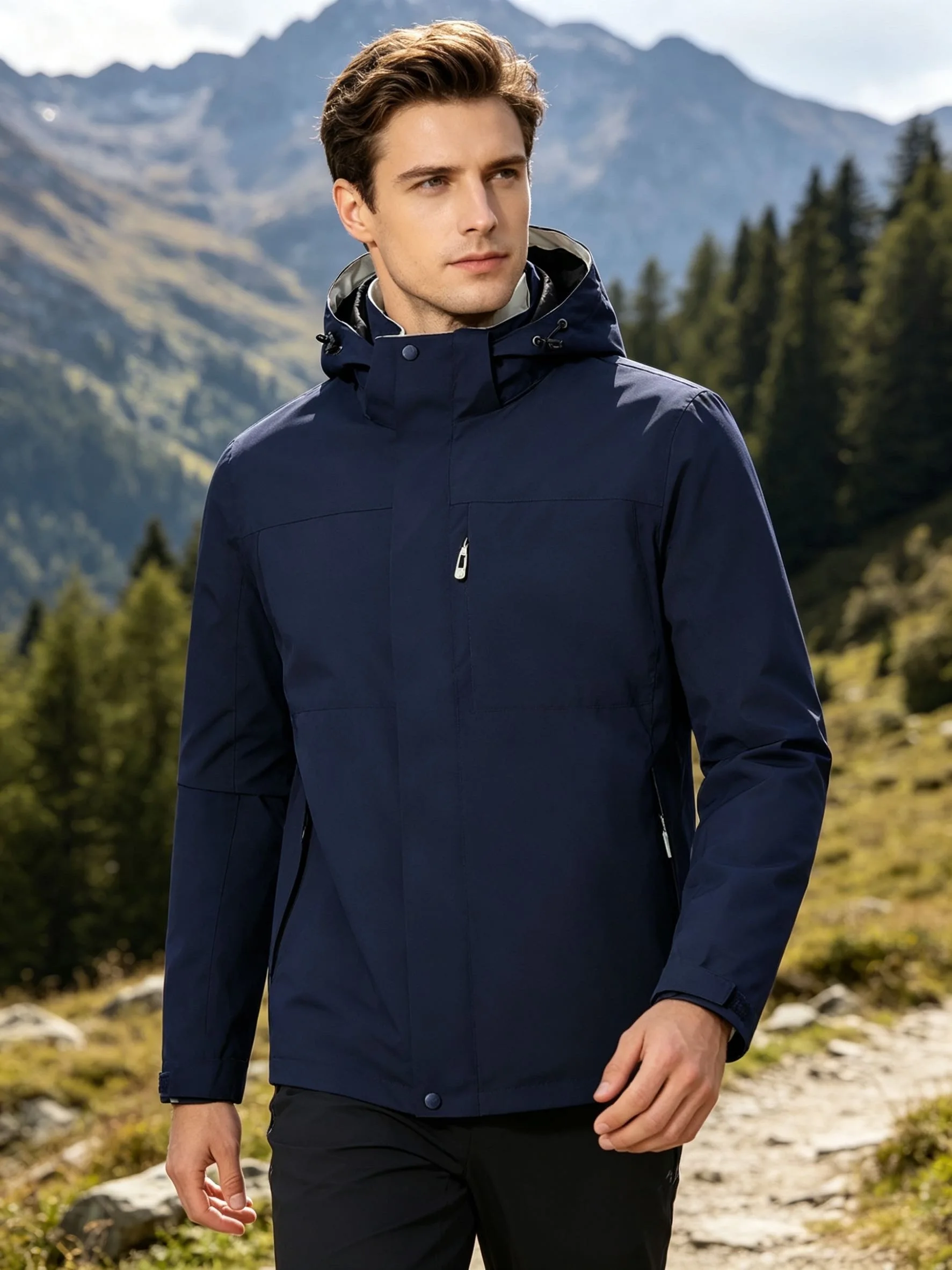 Mens Outdoor Waterproof Jacket Windproof Hoodie Coats Lightweight Cycling and Hiking Raincoat Work Jacket Man Climbing Outerwear