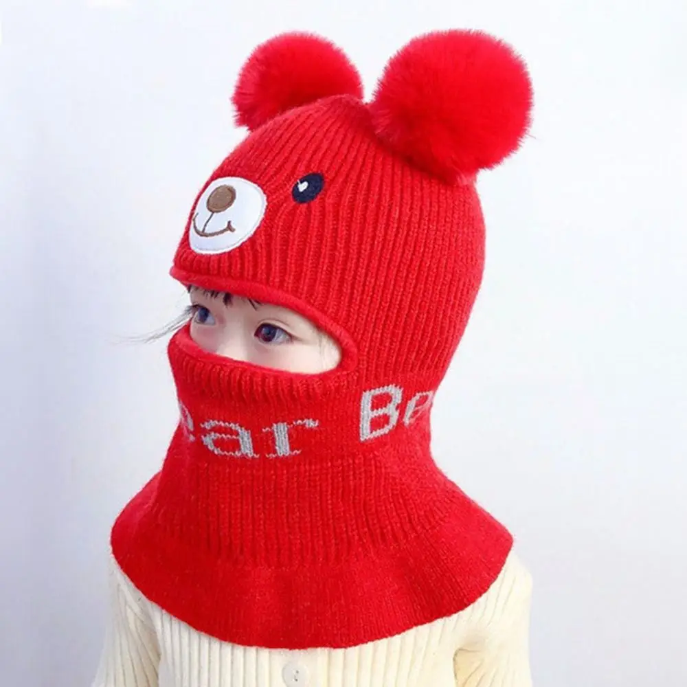 Cute Cartoon Kids Integrated Cap Scarf Knitted Thickening Beanie Hat Scarf Casual Soft Scarf Set Hooded Autumn Winter