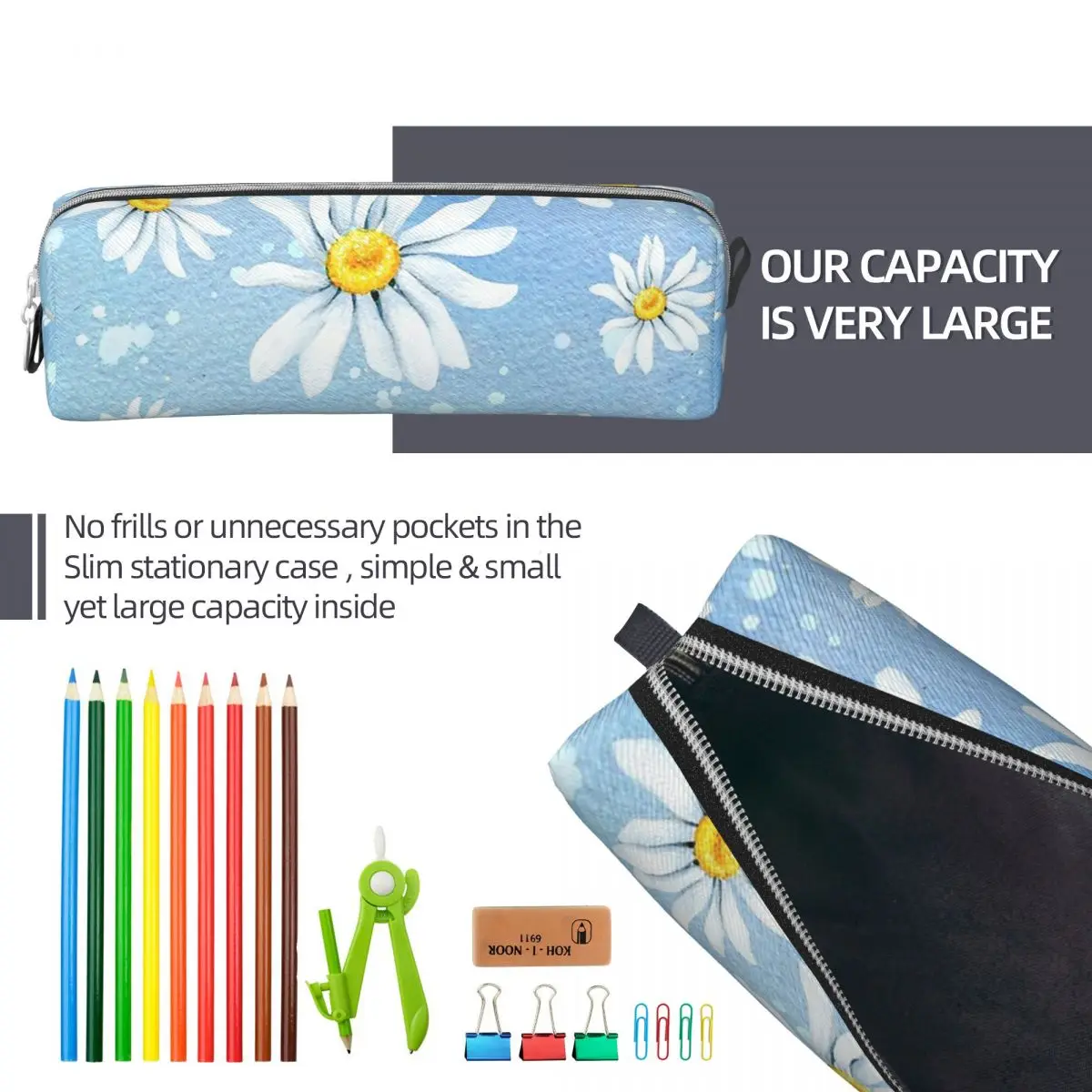 Lovely Daisy Sunflower Flower Pencil Case Pencilcases Pen Holder for Student Big Capacity Pencil Bags Office Gifts Accessories