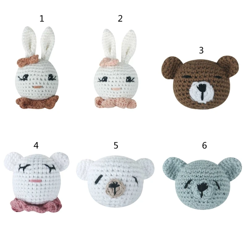 Crochet Bead Bunny Heads Loose Beads for Infant Teether Anti-Drop Pacifier Chain DIY Rattle Accessory Baby Teething Toy