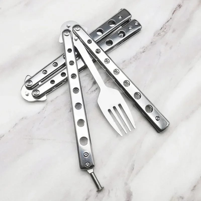 Foldable Butterfly Knife Portable Stainless Steel Butterfly Fork Spoon Pocket Trainer Survival Knife Outdoor Game Training Tools