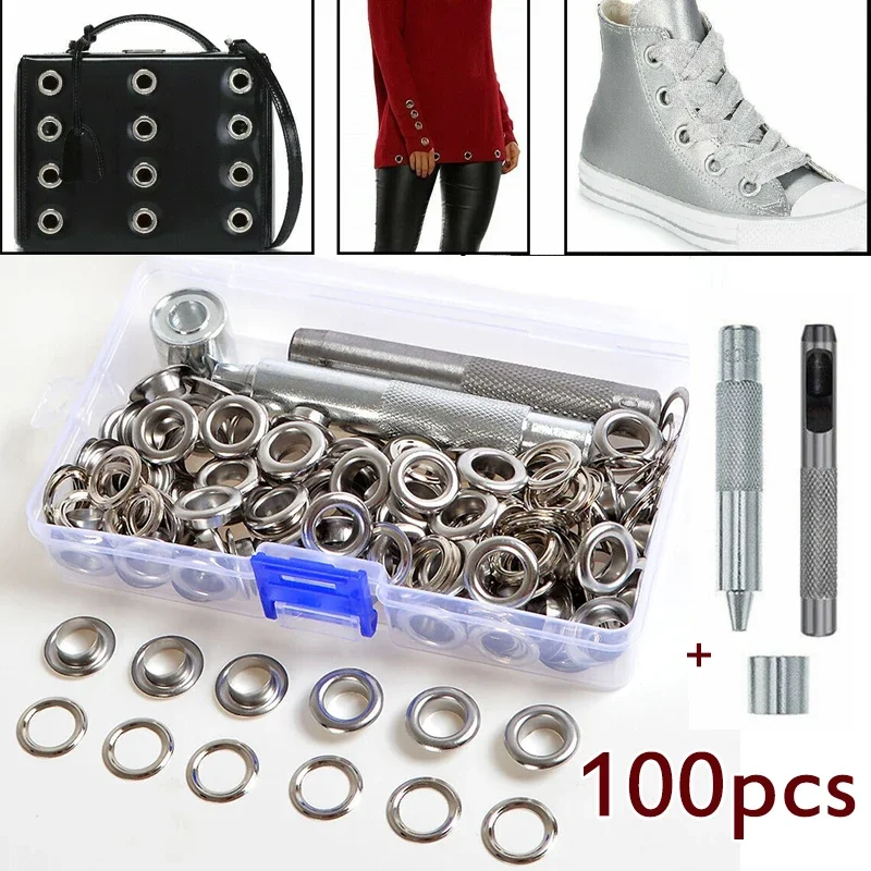 100set occhiello Punch Die Tool Set Leather Craft Banner Kit occhielli rondella passacavo per abbigliamento fai da te scarpe cintura borsa gommino