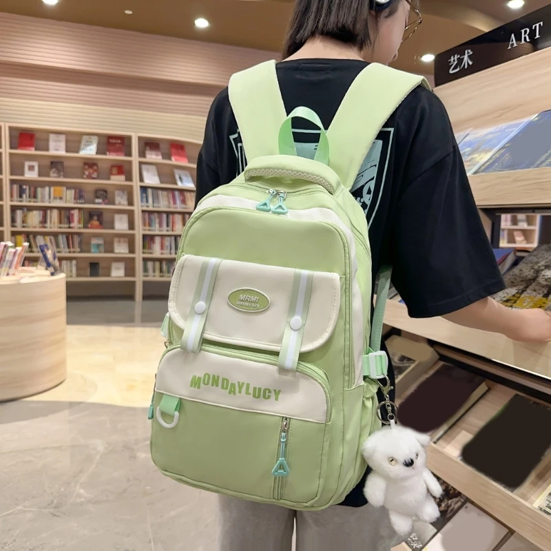 Vintage Schulrucksack aus Nylon, große Büchertasche mit Laptopfach für Schüler