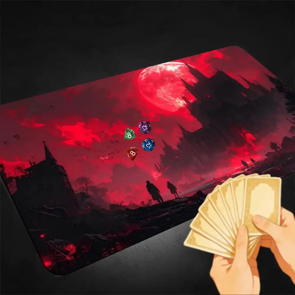 Horror Blood Moon Large Desk Pad Gothic Dark Castle Ruined Wasteland Red Night Sky Fantasy Non‑Slip Gaming Mouse Pad for Esports
