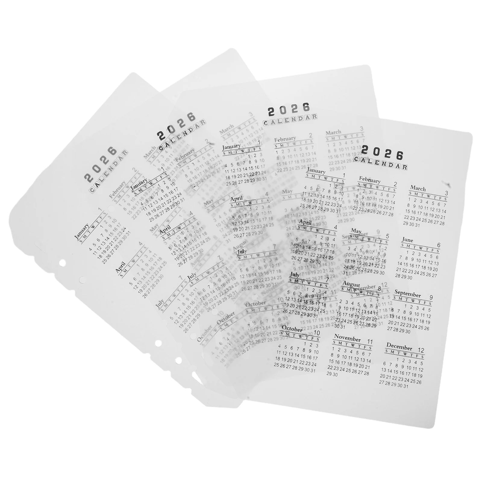 4 قطعة A5 متجمد البلاستيك التقويم دفتر فواصل 2026 لتقوم بها بنفسك 6-Hole مخطط عبوات مع علامات التبويب مادة Pp للتاريخ