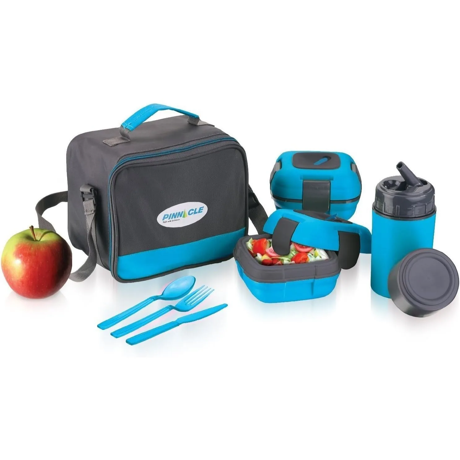 

Pinnacle Thermoware Lunch Box Set with Bag, Stainless Steel and Plastic Containers with Matching Cutlery