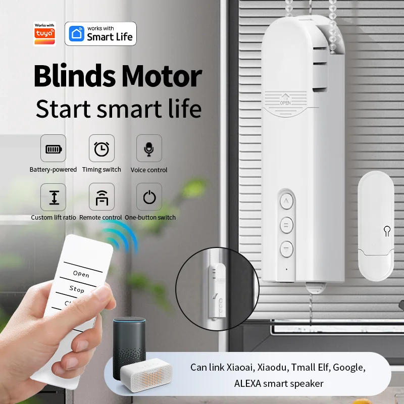 

WiFi/Zigbee Tuya Smart DIY Motorized Chain Electric Curtain Motor Roller Blinds Shade Shutter Drive RF Remote Alexa Google Alice