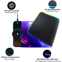 15W QI Wireless Charging Mouse Pad, Computer Keyboard Mat Gaming Non-Slip Rubber Base 10 Light RGB Modes for Gaming PC Laptop