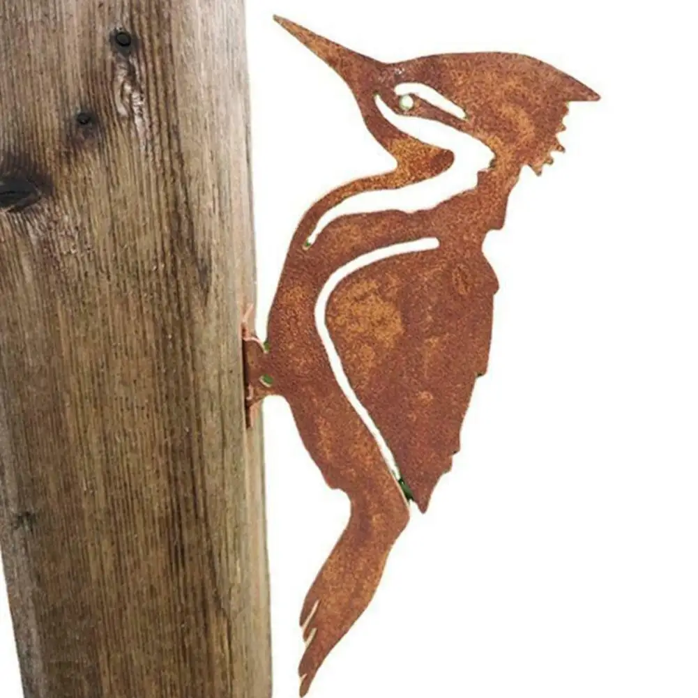 Elegant Garden Stake Design Pileated Bird Rusty Iron Crafts Bird Shaped Art Silhouette Sculpture Outdoor Garden Fence TY1503
