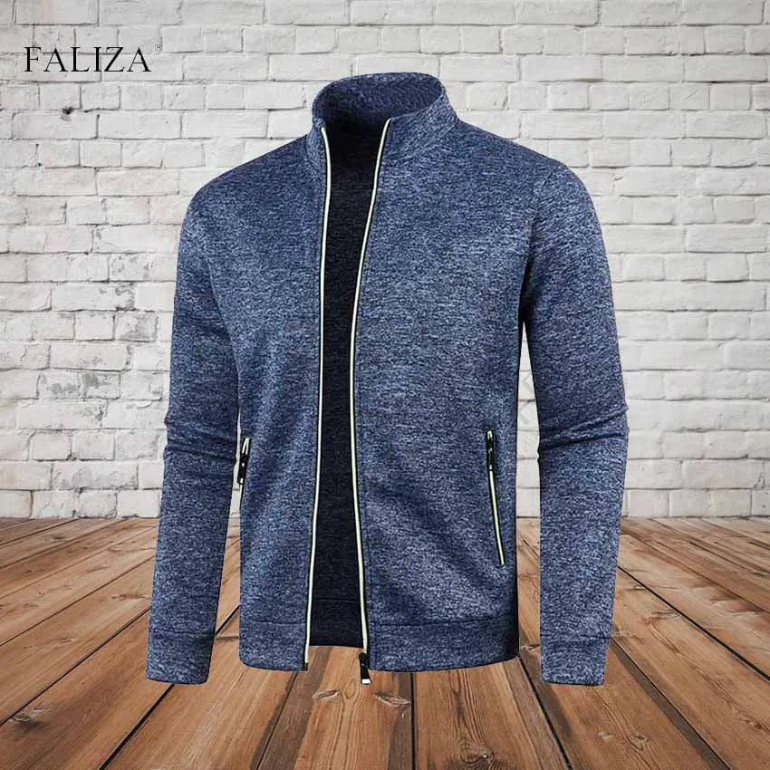 New Autumn Mens Turn-down Collar Hoodies Sweatshirt Solid Color Zipper Stand Collar Sweatshirts Male Sweater Coats Men Clothing