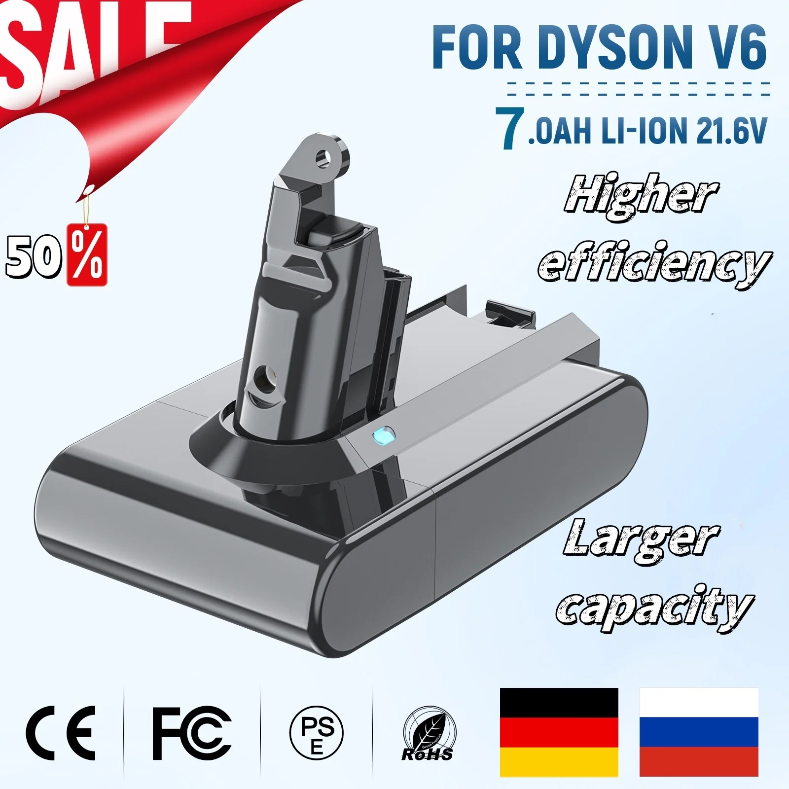 

V6/DC58 Battery For Dyson 21.6V 7000mAh Battery Vacuum Cleaner 21.6V 7Ah Spare Battery For Dyson Vacuum Cleaner DC62 DC59