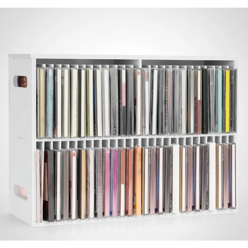 

52 Slots Wall-Mounted CD Storage Rack, Stackable Disc Organizer for Home Theater & Music Lovers