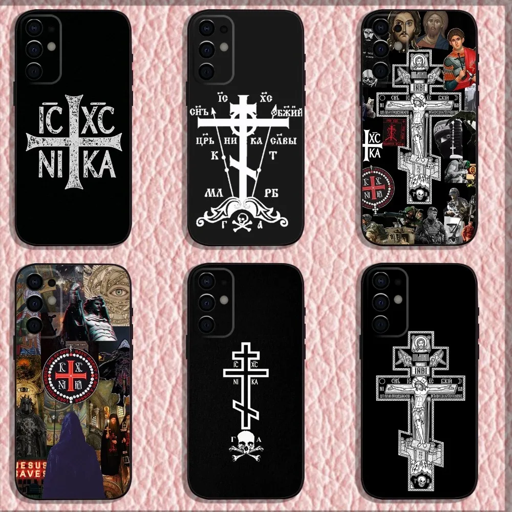 Orthodox Cross Icon Phone Case For Samsung S25,S24,S21,S22,S23,S30,Ultra,S20,Plus,Fe,Lite,Note,10,9,5G Black Soft Shell