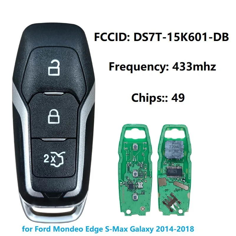 Подходит для 14-18 Ford Mondeo 3-клавишный смарт-ключ от автомобиля DS7T-15K601-DB 433 МГц 49 Подходит для 14-18 Ford Mondeo 3-клавишный смарт-ключ от автомобиля DS7T-15K601-DB 433 МГц 49