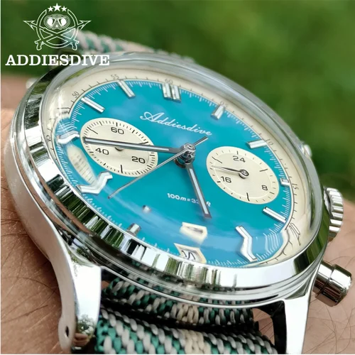 Reloj cronógrafo ADDIESDIVE AD2095 para hombre BGW9 superluminoso 10bar resistente al agua espejo de burbuja de cristal VK64 reloj de pulsera de acero de cuarzo