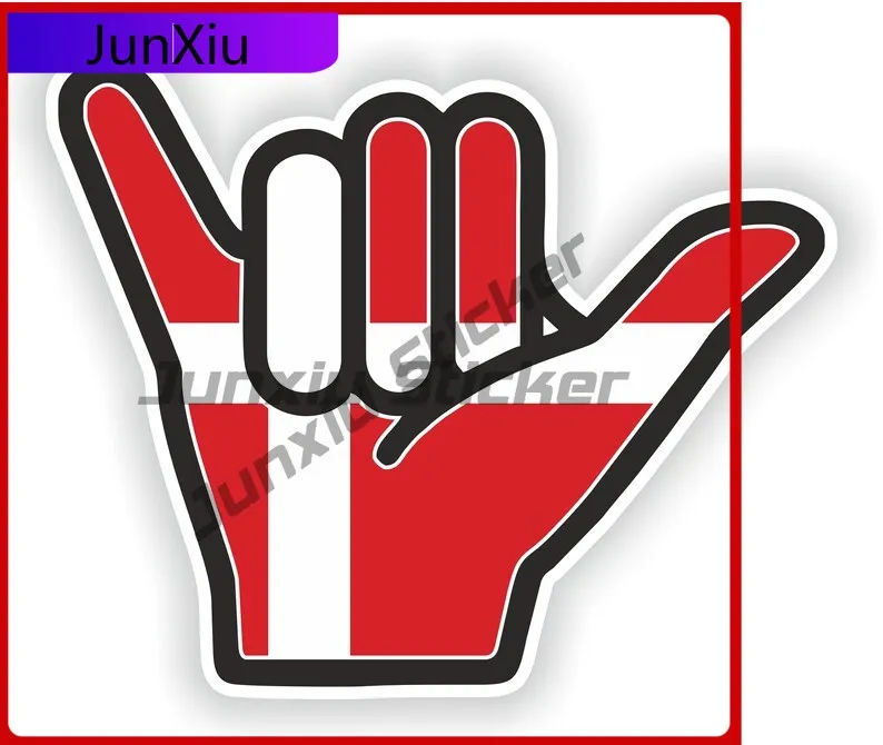 

Denmark Shaka Hand Sticker Hang Loose Decals Motorcycle Stickers Laptop Decal For Car Cover Suv Waterproof Outdoor Guitar Access