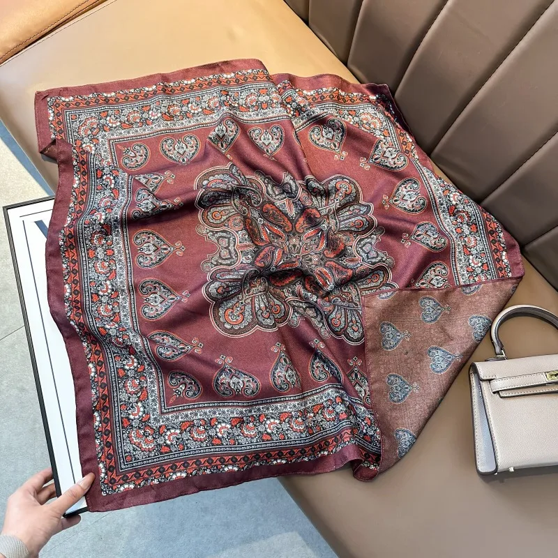 Velvet 70cm Square Scarf Double Sided Different Color Cotton Linen Feel Fashion Shawl Neck Kerchief For Spring Autumn