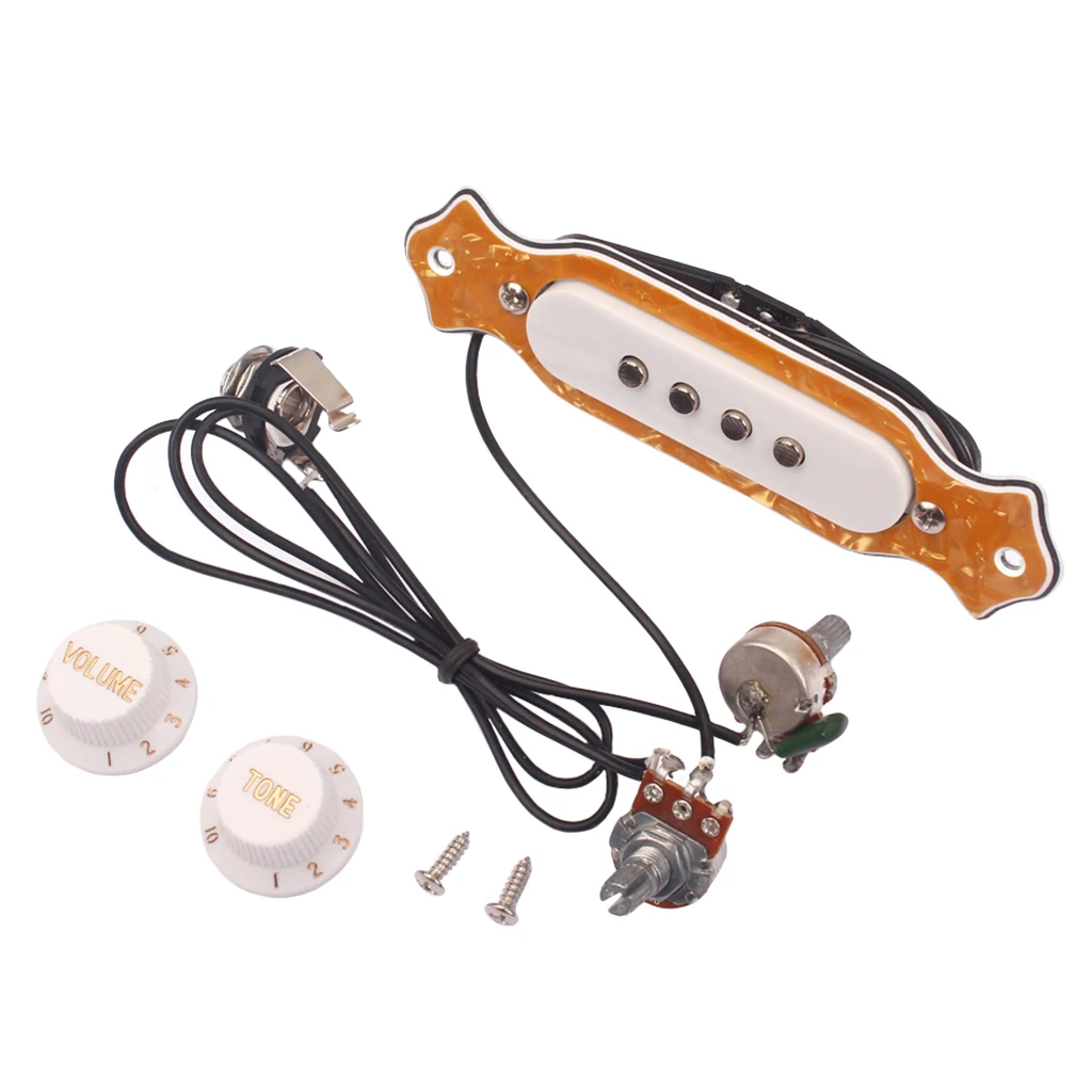 Electric Cigar Box Guitar Soundhole Pickup 4 Strings Adjustable Poles Passive Active Switch for Clean Tone