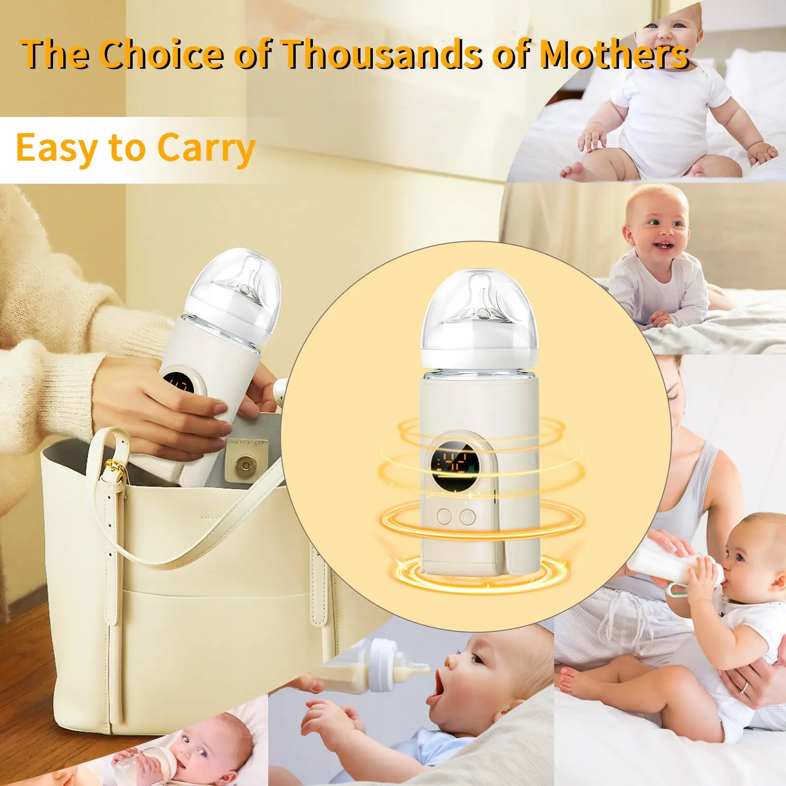 Ultra-Portable Wireless Bottle Warmer, No Water Needed, Rechargeable Travel Milk Warmer with Temperature Control & Night Light