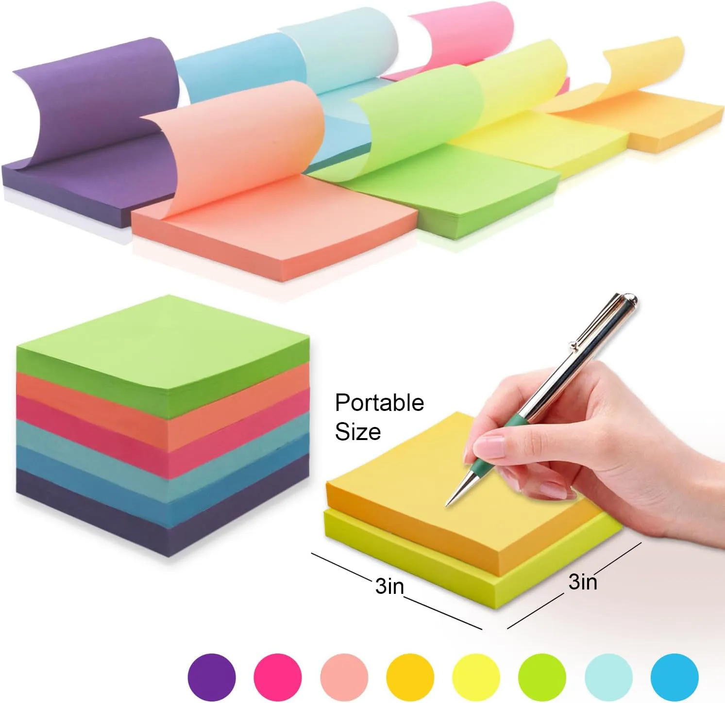 Sticky Notes 3x3 4Pack Sticky Pads 100 Sheet/Pad Bulk Sticky Note Pads Multicolor Self-Sticky Notes Pad Teacher Classroom