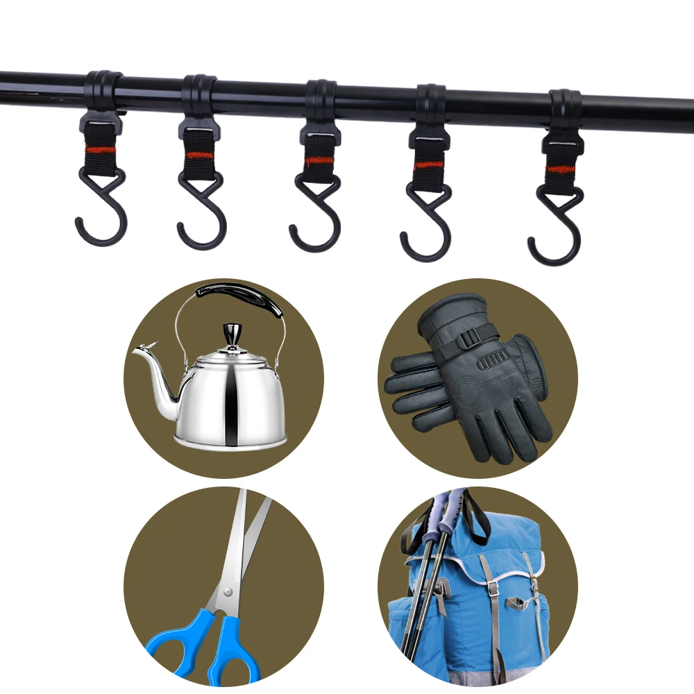 8pcs Camping Multifunctional Hooks Outdoor Self-driving Travel Rack Buckle Webbing Hook Detachable Fixed Load-bearing Coat Hooks