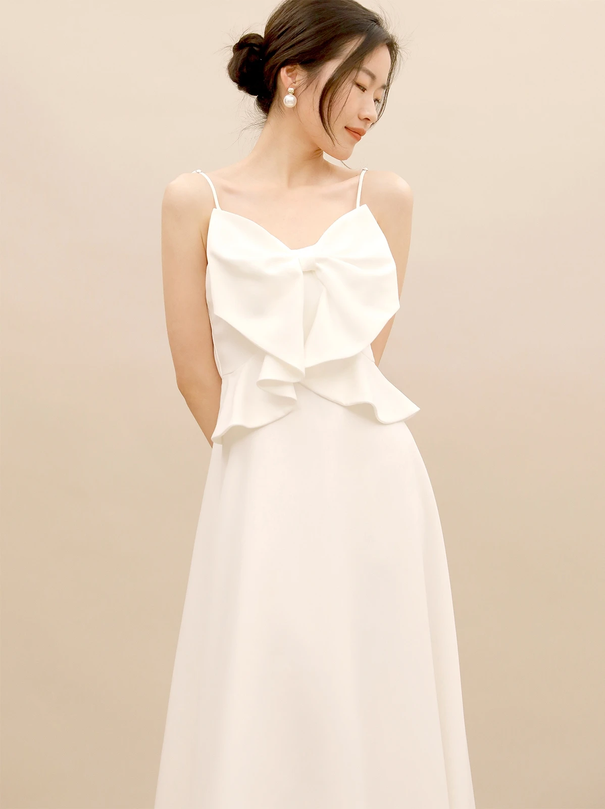 

TANSOP Summer Knot Design A-Line Midi Dr Slimming Sister Sle High Waist Polyester Fiber Wedding Par Dr