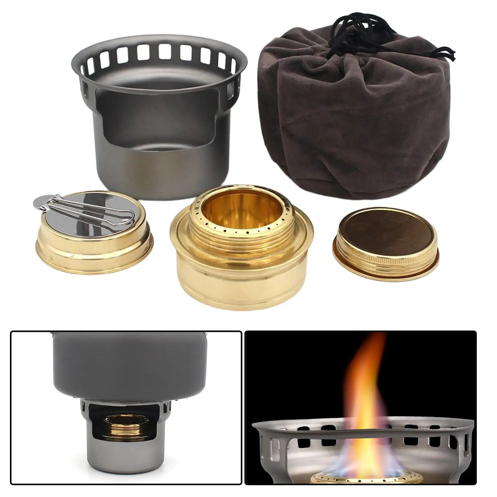 Alcohol Stove Burner with Bag Detachable Multifunctional for Camping Picnic