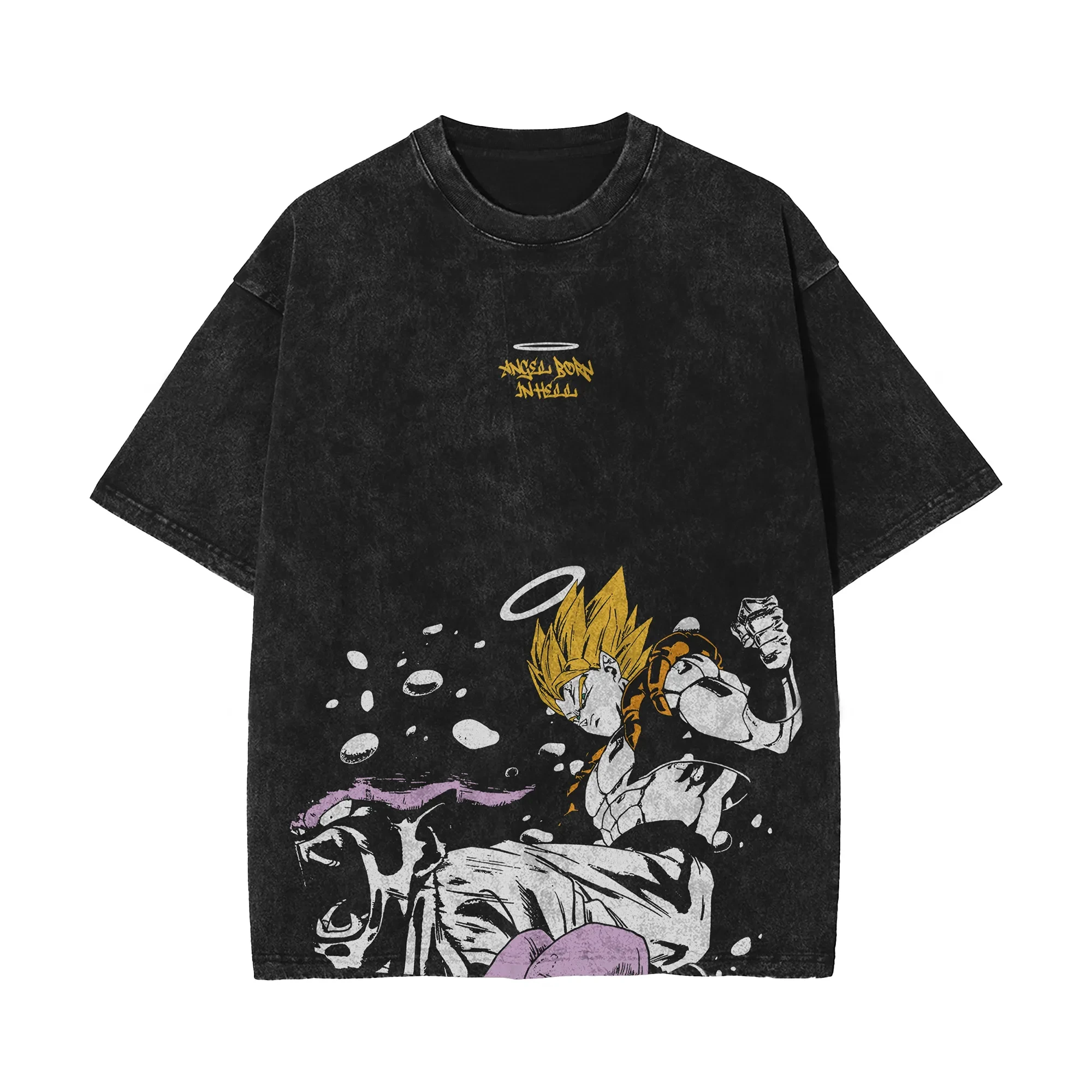 Gogeta vs Janemba T-Shirt für Herren, Vintage-Stil, Acid Wash, übergroße Baumwolle, Angel Born In Hell Fusion Movie Graphic Anime Tees 2026