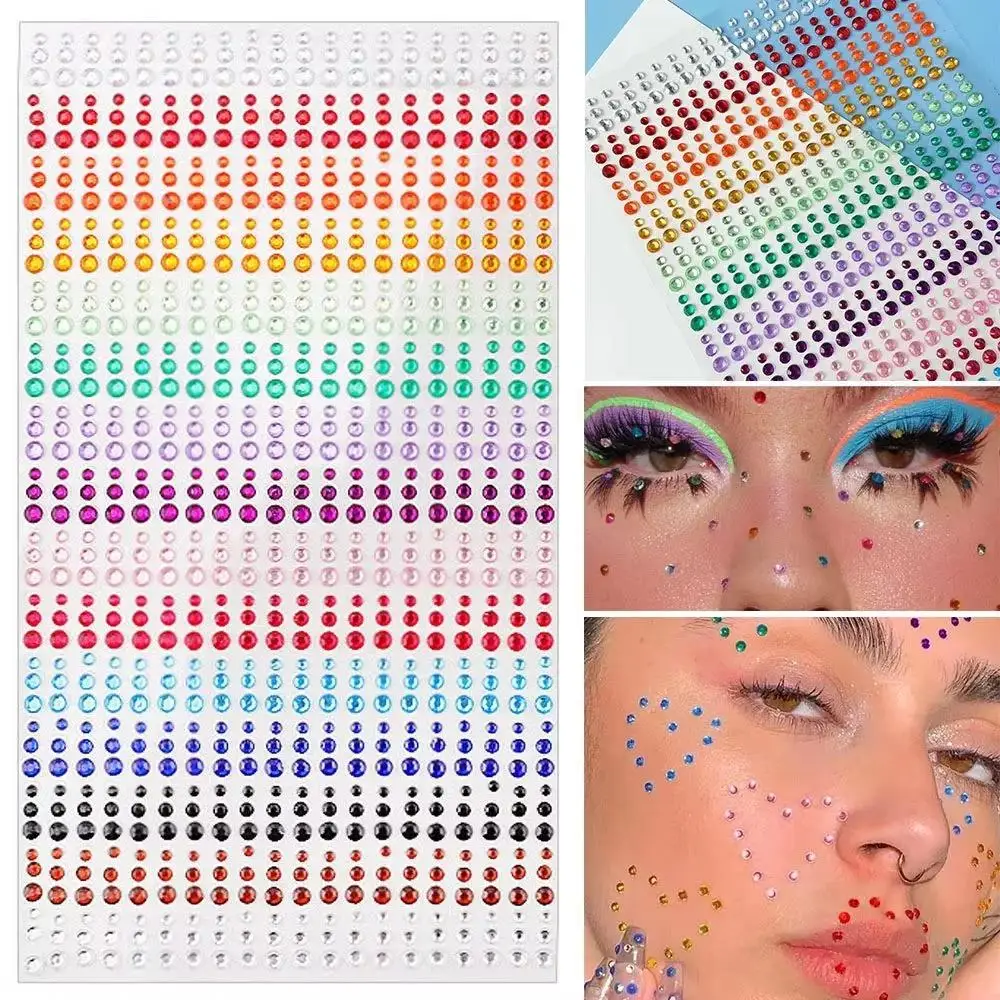 900pcs Eyes DIY Rainbow Color Patch Art Accessories Music Festival Stage Performance Face Jewels Rhinestone Makeup Accessories