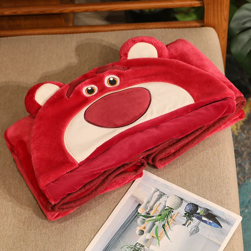 Cute Strawberry Bear Plush Cloak Blanket Stitch Pooh Bear Kawaii Cloak Blanket Gifts For Children