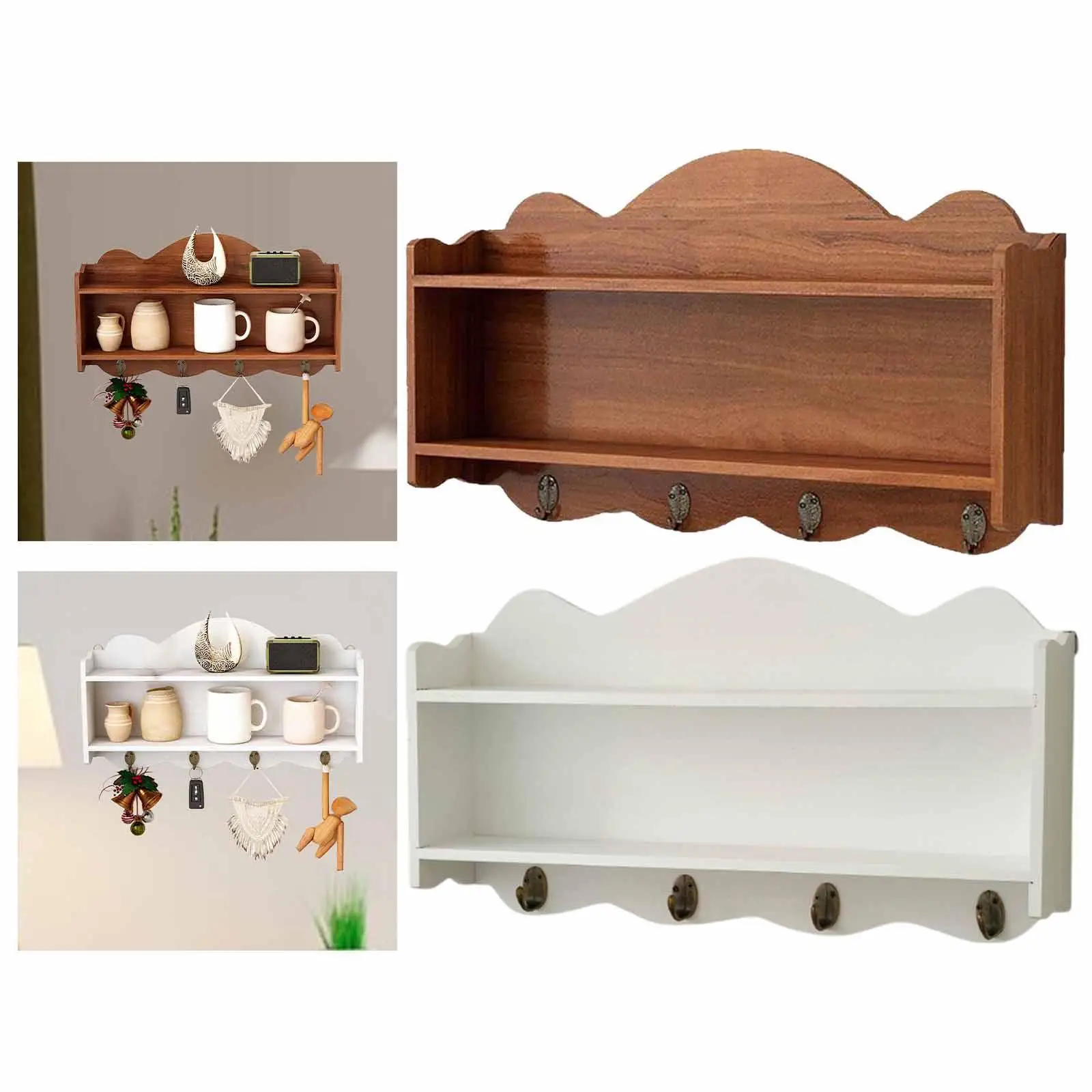 

Wooden Wall Storage Rack Key and Cup Holder for Entryway Bedroom Office
