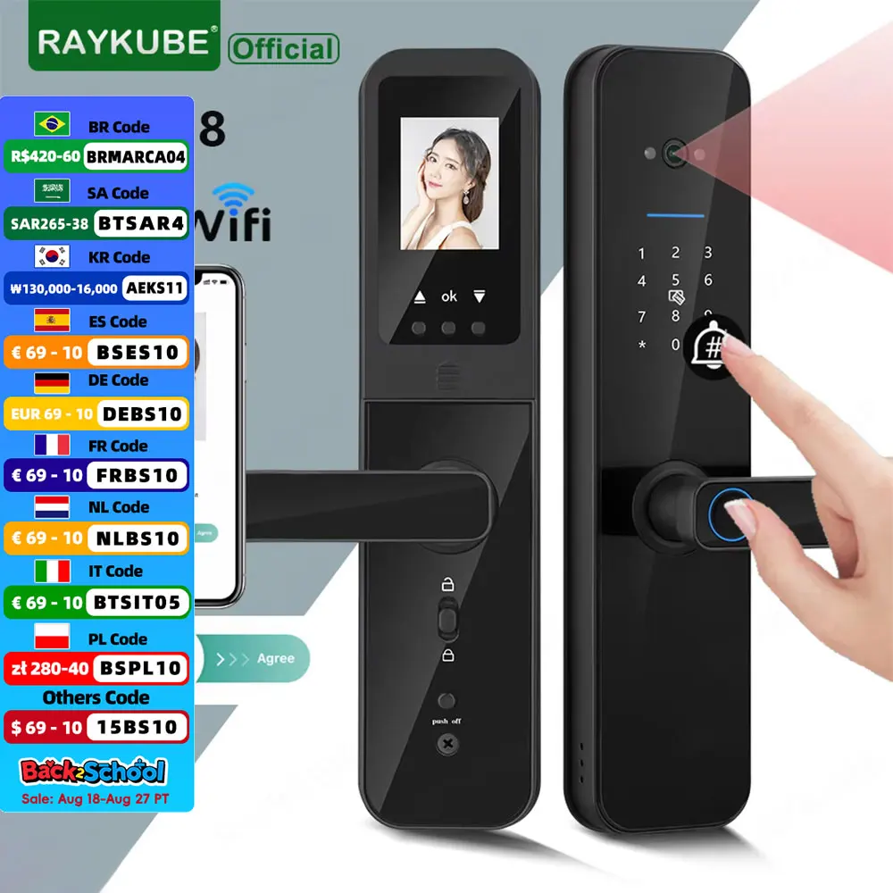 

RAYKUBE F008 Tuya Wi-Fi глазок HD камера отпечаток пальца цифровой умный дверной замок со встроенным шлюзом приложение удаленная разблокировка