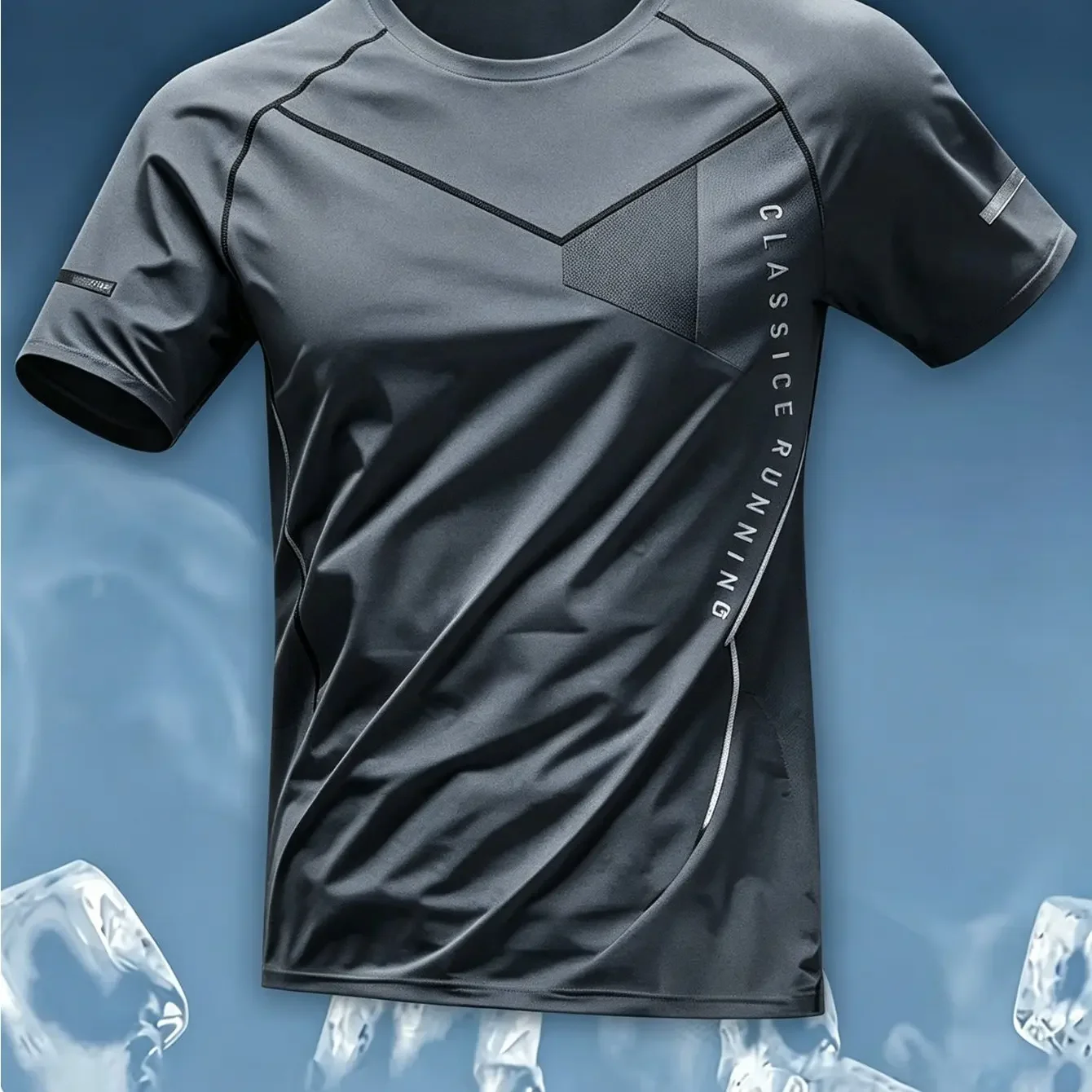 Neues Herren-Sport-T-Shirt mit 3D-Grafikdruck, kühlendem Effekt, schnelltrocknend, atmungsaktiv, kurzärmelig, ideal zum Laufen, Badminton und Training. – Detail 12