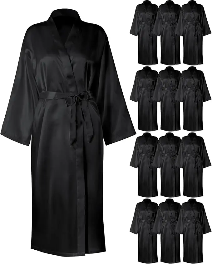 12 Pcs Women's Long Satin Robes Full Length Sleepwear Silky Bath Robe Kimono Dressing Gown for Wedding Birthday Party