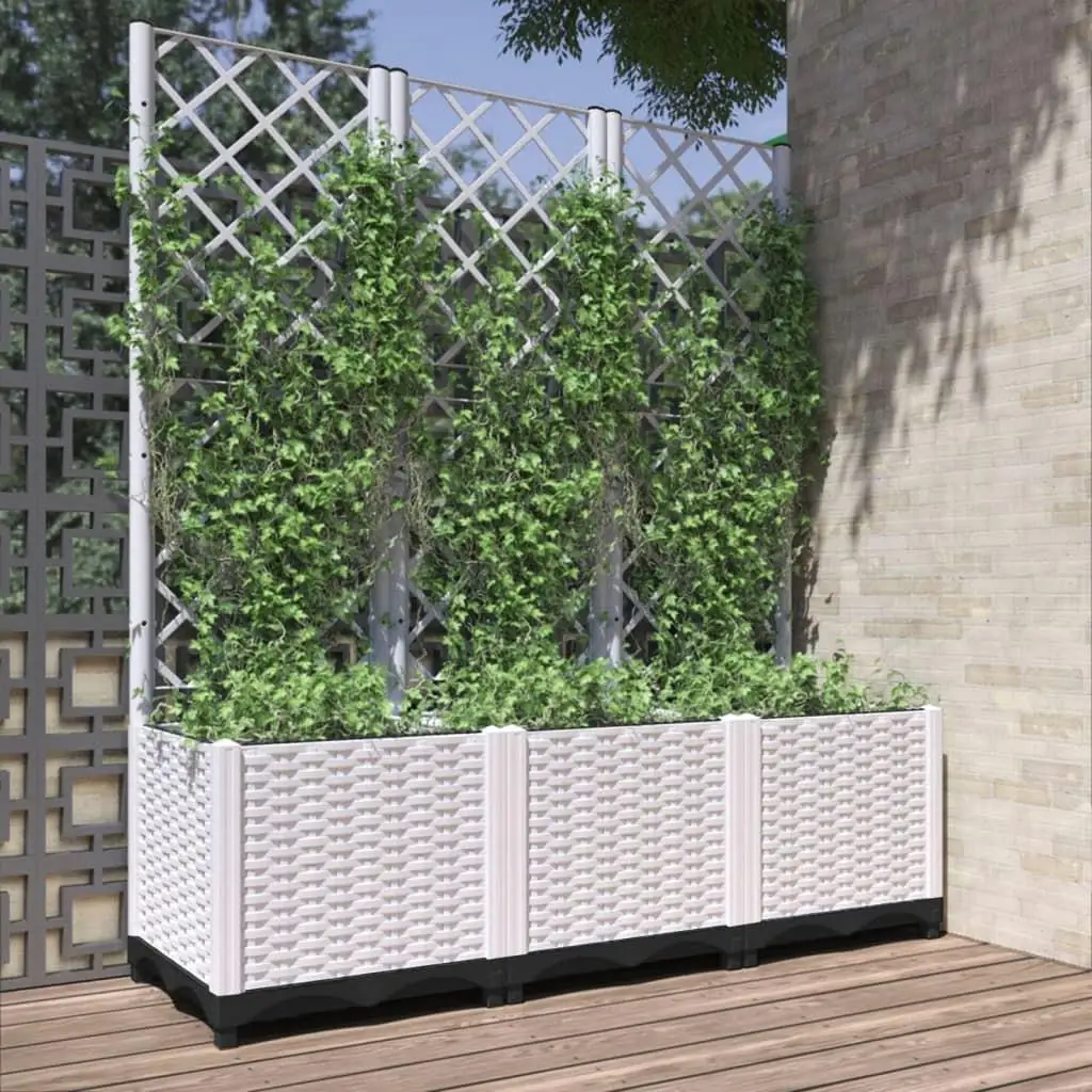 White Garden Planter with Trellis - 47.2x15.7x53.5 cm Durable PP Vertical Grow Box