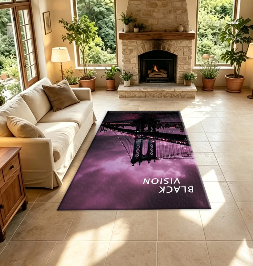 Purple Night View City Bridge Landscape Carpet Modern Urban Scenery Art Floor Carpet for Living Room Home Decoration