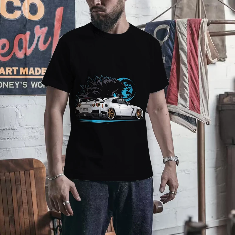 Trendy And Cool 3D Printing Luxury Car T-shirt Summer Short Sleeve Street Trend Neutral Round Neck Large T-shirt Top