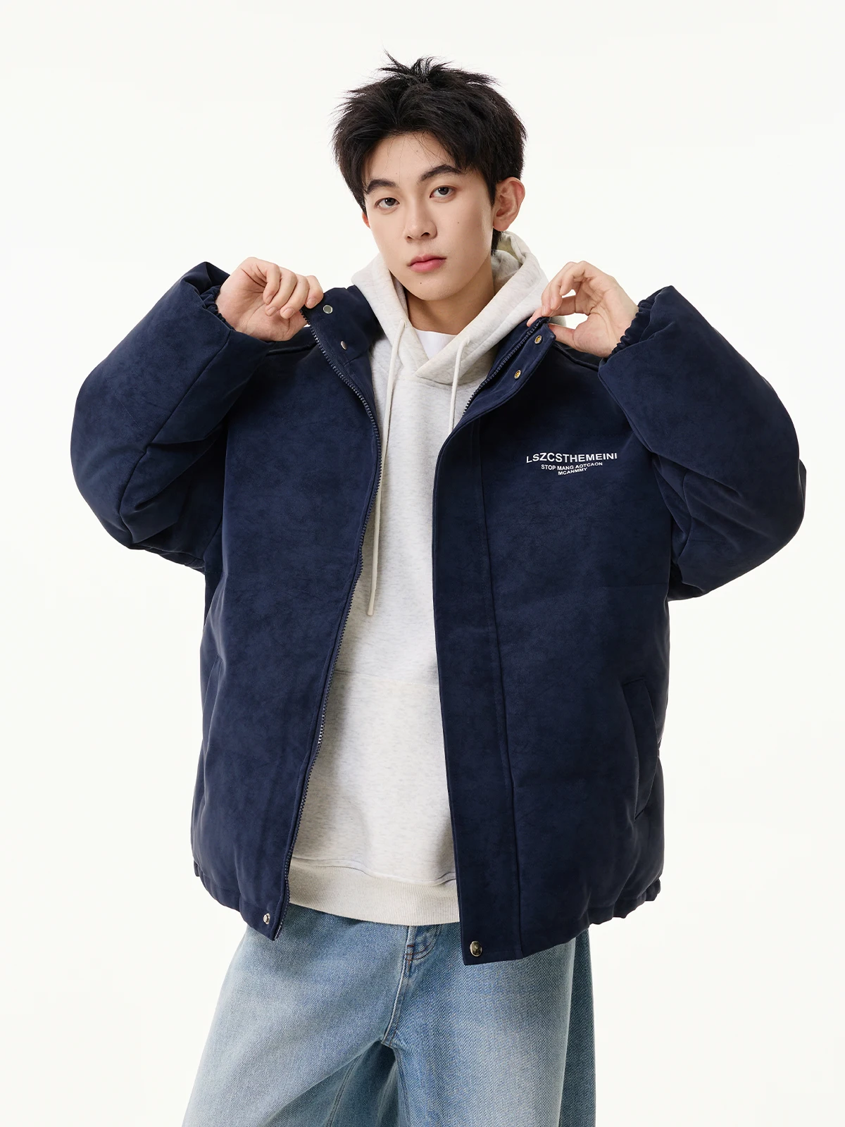 Winter New American Style Coffee Color Navy Blue Matte Cotton Coat Loose Thickened Warm Stand Collar Gray Black Cotton Jacket