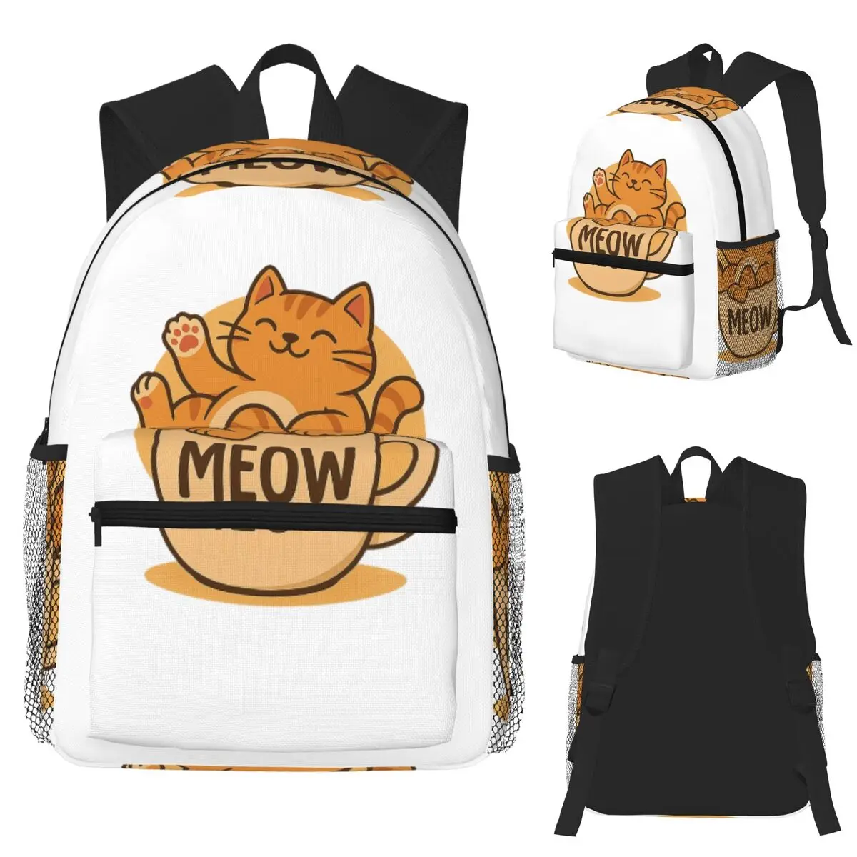 

Cozy Cat In Coffee Mug Student Backpack School Bag Hiking Travel Daypack for Men Women Fashion Bookbag Shoulder Bags
