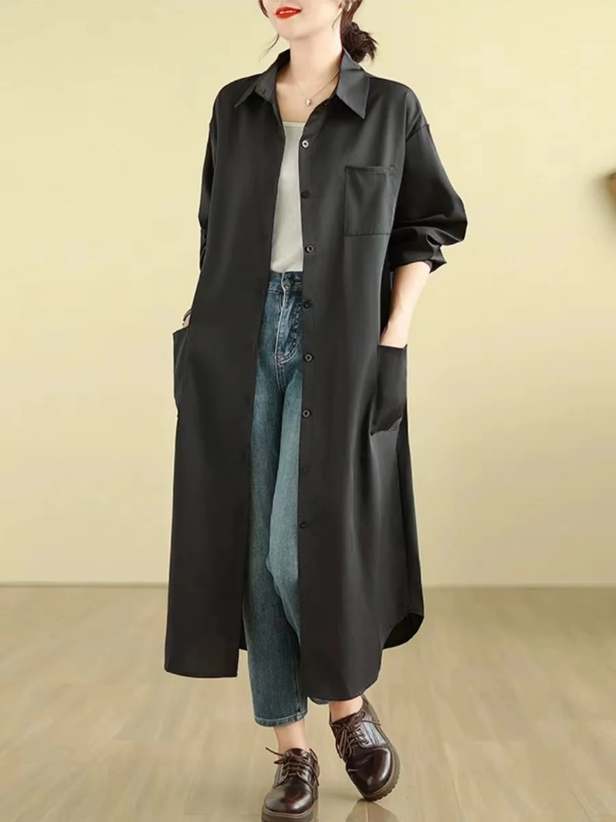 

Bla Long Oversized Casual irt Women's Spring Autumn New Sle plus Size Faionable Knee-Length Windbreaker Coat