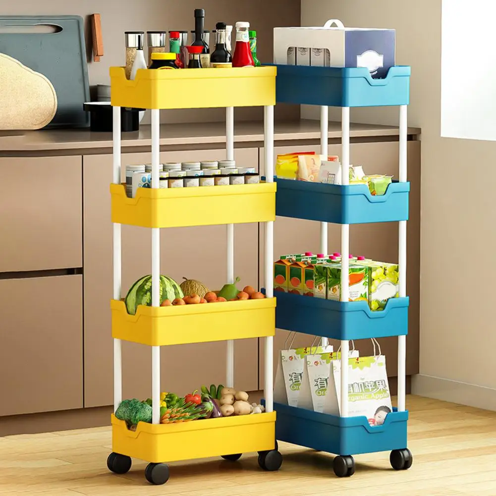 Laundry Room Space Saver Four-tier Rolling Cart Versatile 4-tier Rolling Cart Space-saving Storage Shelf with for Kitchen