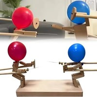 Handmade Wooden Balloon Battle Game for Two Players Fast-Paced Bamboo Man Fencing Puppets Wooden Bots Battle Game