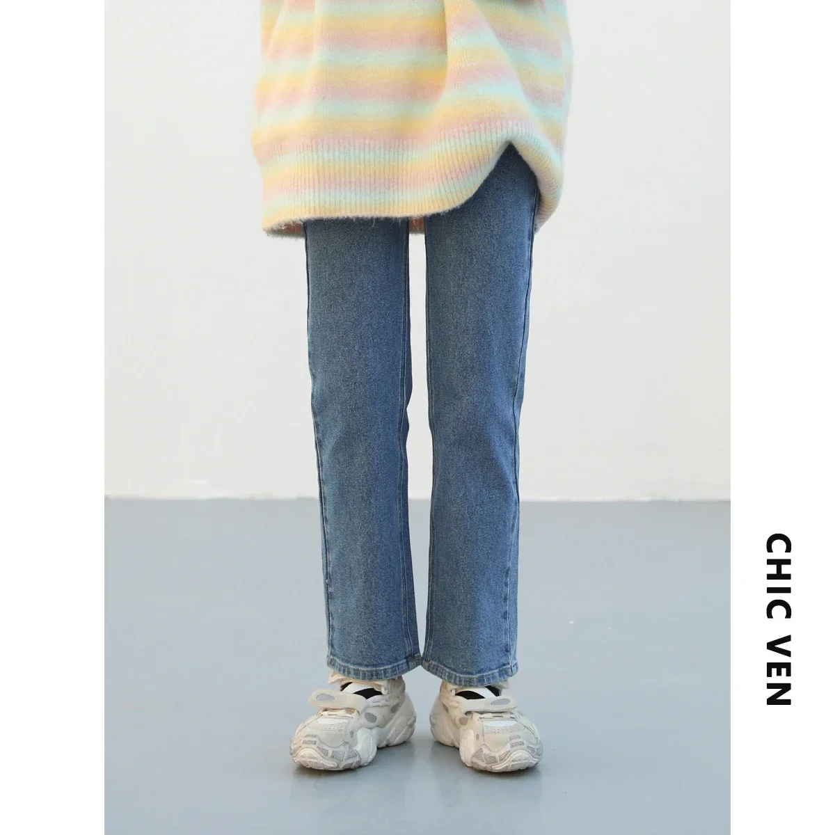 CHIC VEN Women's Jeans Korean Casual High Waist Straight Cotton Denim Trousers for Female Woman Pants Autumn Winter 2023