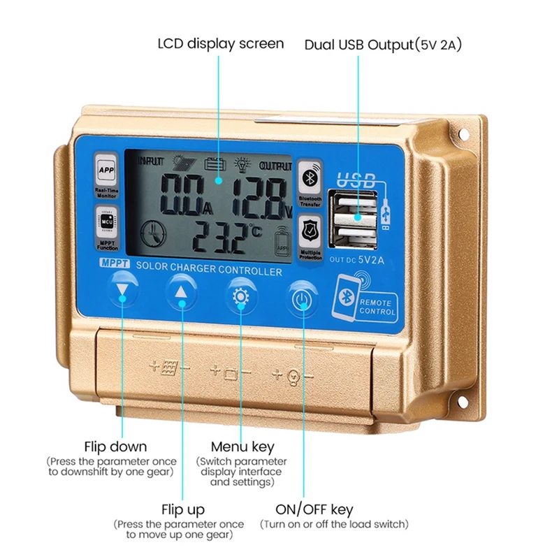 Controlador solar Controlador solar MPPT adaptable con Bluetooth 12V/24V Controlador de carga solar-50A Fácil de usar