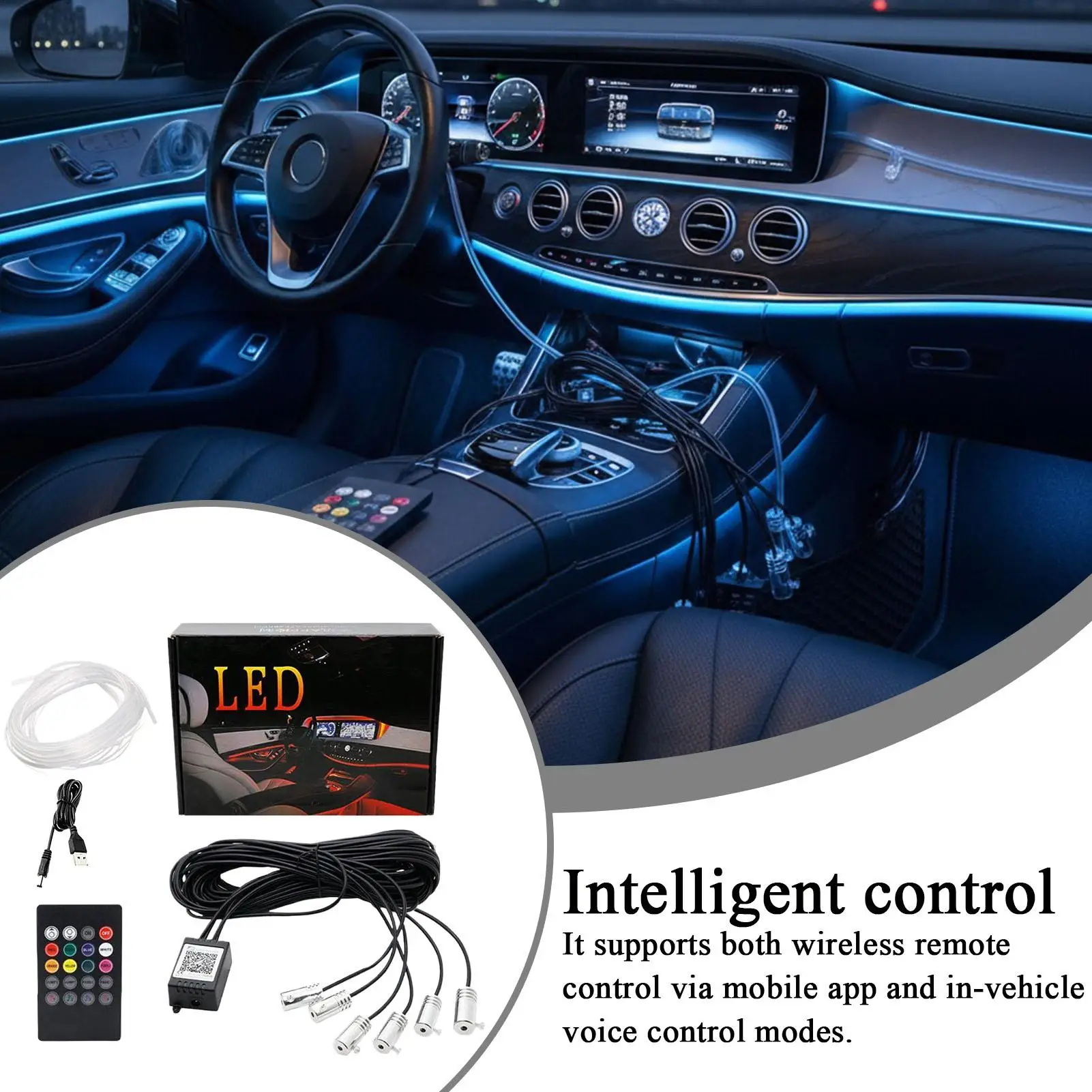 

8M RGB Car Interior Ambient LED Light Strip Invisible USB Fiber Optic Atmosphere Lamp Support APP Control For Auto Ambient Light
