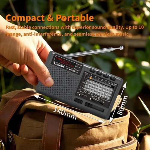 Imagen 2 del producto XHDATA D-368 Radio Estéreo Portátil FM AM SW Reproductor de MP3 con Bluetooth Tarjeta TF Reproducción USB Altavoz de 4Ω 3W Batería Recargable